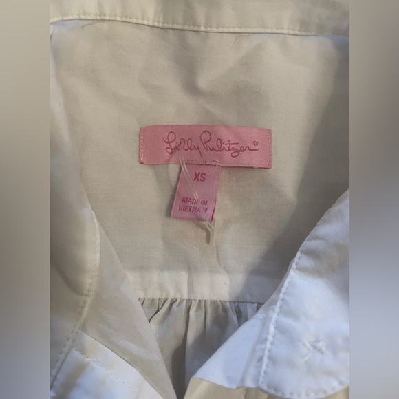 Lilly Pulitzer XS Blouse Shirt White Button Front 3/4 Sleeve Pockets extra small - Picture 2 of 5